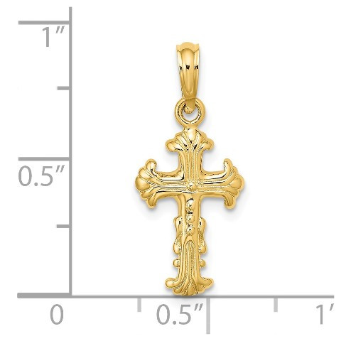14K Yellow Gold Polished and Textured Cross Charm Pendant - (A92