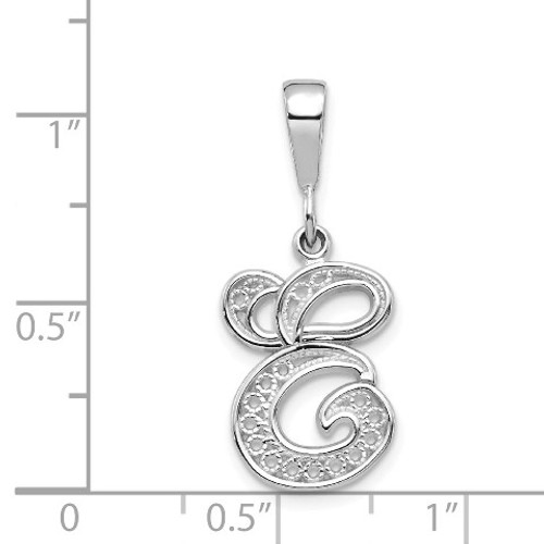 14K White Gold Solid Polished Filigree Initial Letter E Pendant