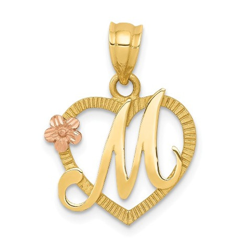 ℳ ‪‪❤︎‬ 14K Two-tone Gold Initial Letter M In Heart Charm Pendant