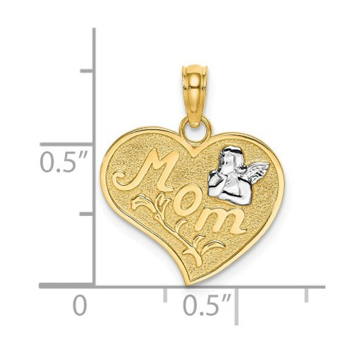 14K Yellow Gold Two-tone Mom with Angel Heart Charm Pendant
