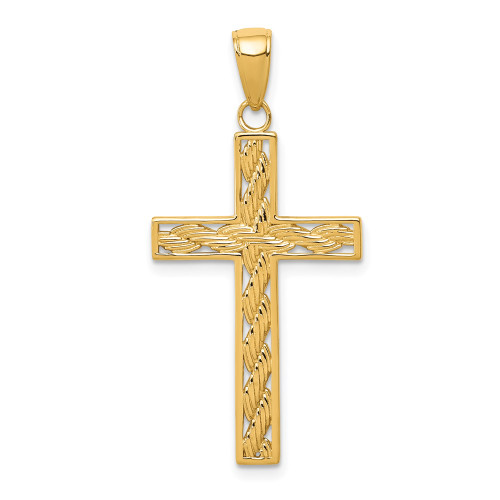 南仏プロバンスクロス「ロリスイエロー」200✕150 14K Yellow Gold Rope Cross Pendant - (A86-440) - Roy Rose Jewelry