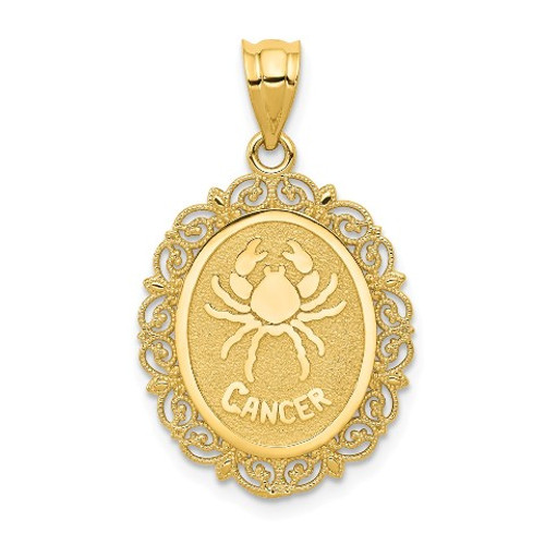 14K Yellow Gold Solid Satin Polished Cancer Zodiac Oval Pendant - (A86-756)