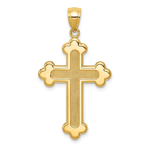 14k Yellow Gold Satin & Polished Budded Cross Pendant - (A85-713)