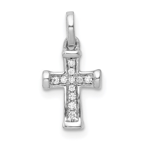 14K White Gold Small Diamond Latin Cross Pendant 1/20-Carat - (A97