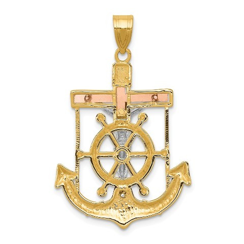 アクセサリー arare.0316 sama 14K Tri-Color Gold Diamond-cut Textured Mariner's Cross Pendant