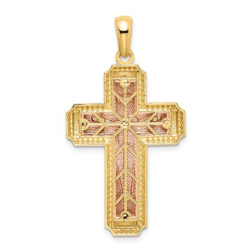 14K Two-Tone Gold INRI Crucifix Pendant - (A90-724) - Roy Rose Jewelry