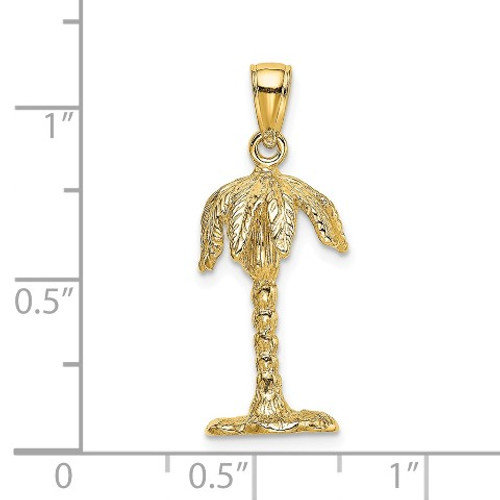 14K Yellow Gold 3-D & Textured Palm Tree Charm Pendant - (A92-505