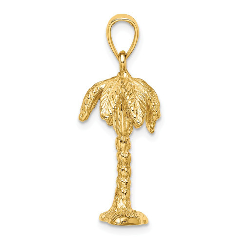 14K Yellow Gold 3-D & Textured Palm Tree Charm Pendant - (A92-505