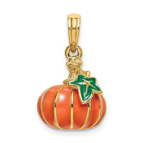 14K Yellow Gold 3-D Enameled Pumpkin Charm Pendant - (A90-952