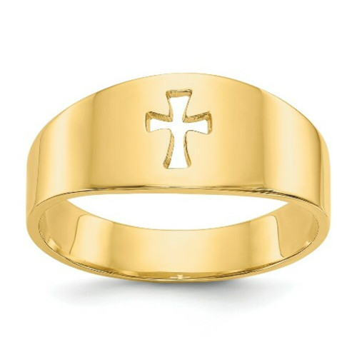 14K Yellow Gold Polished Cutout Cross Ring - Size 8 - (B32-694