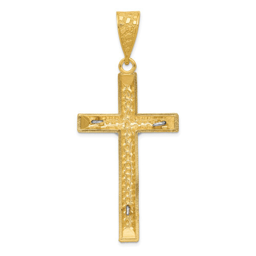 14k Two-tone Gold Diamond-cut 2 inch Crucifix Pendant - (A86-102
