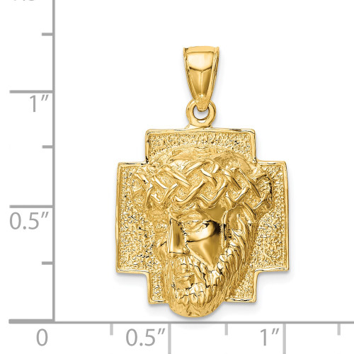 14K Yellow Gold Polished 2-D Large Jesus Head with Crown Pendant