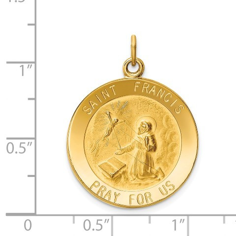 14K Yellow Gold Saint Francis Medal Pendant 23mm width - (A98-603