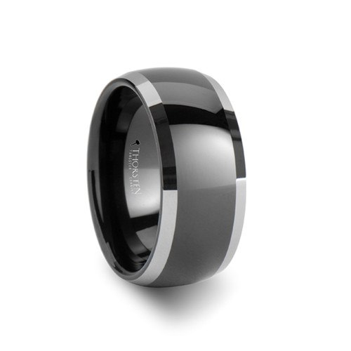 MEMPHIS Rounded Black Tungsten Carbide Ring with Polished Edges - 10mm ~  (H65-512)