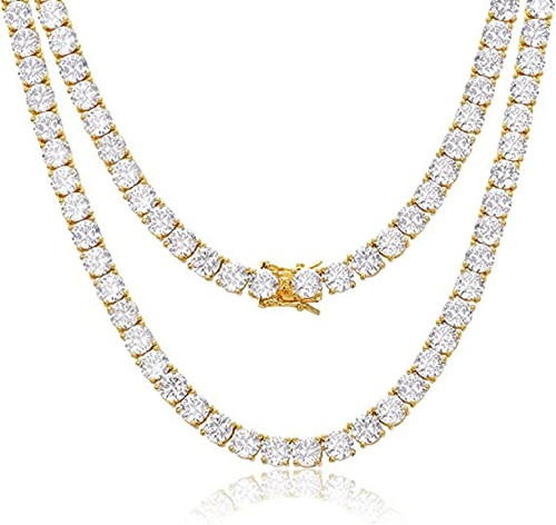 PAVOI 14K Yellow Gold Plated 3mm Simulated Diamond Tennis Necklace for  Women | Tennis Chain | Chunky Long Gold Necklace for Women| Size 15