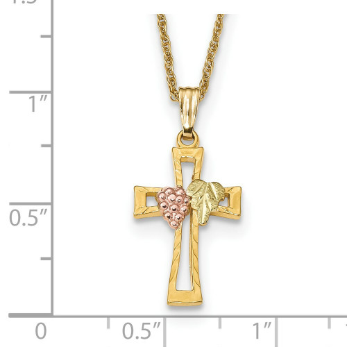 10k Tri-Color Gold Black Hills Gold Crucifix Necklace - length: 18