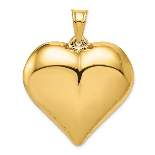 14K Gold Heart Charm, 8MM Puffed Heart Charm