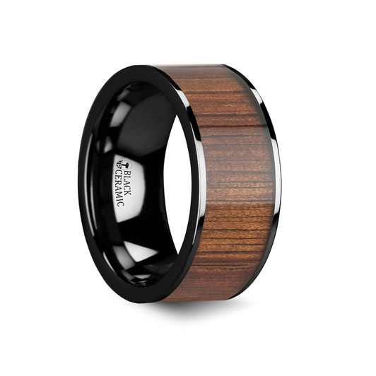 KALANI Flat Tungsten Carbide Wedding Band with Rare Koa Wood Inlay