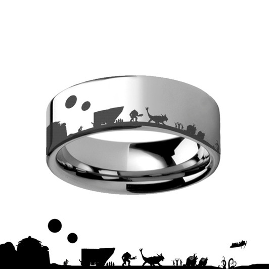 Thorsten Animal Horse Head Equestrian Print Pattern Ring Flat Black Tungsten Ring 12mm Wide Wedding Band from Roy Rose Jewelry Thorsten Animal Horse Head Equestrian Print Pattern Ring Flat Black Tungsten Ring 12mm Wide Wedding Band from Roy Rose Jewelry