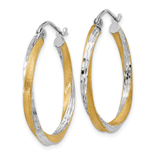 Gold Hoop Earrings 14K Yellow White Gold Polished & Satin D/C Hoop Earrings  3mm Thickness - Roy Rose Jewelry