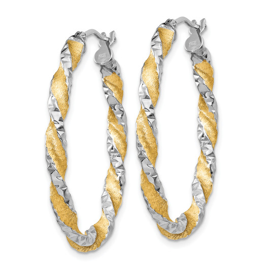 Gold Hoop Earrings 14K Yellow White Gold Polished & Satin D/C Hoop Earrings  3mm Thickness - Roy Rose Jewelry