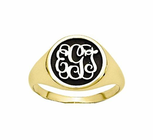 Monogram Gold Signet Ring Interlocking Script / 10K Gold / Rush It! Ships in Approx 7-10 Business Days