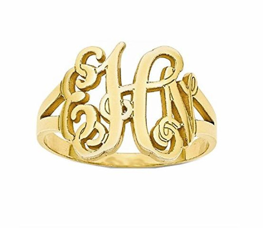 Custom Script Monogram Signet Ring Small / 10K White Gold