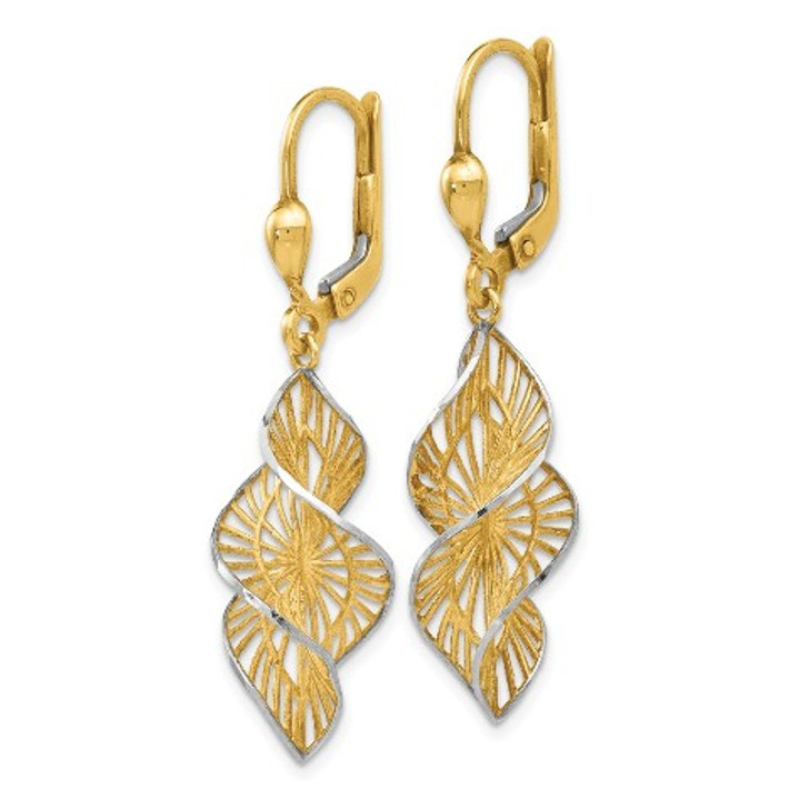 Leslie's 14K Yellow Gold with White Rhodium Textured and Diamond-cut  Leverback Earrings - (B37-247)