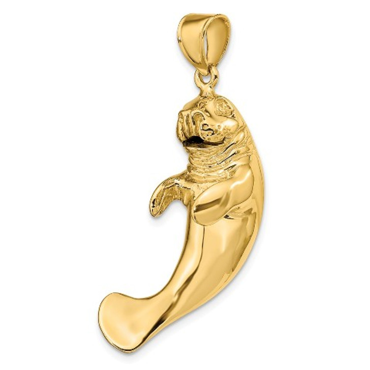 14K Yellow Gold 3-D Polished Manatee Charm Pendant - (A92-991