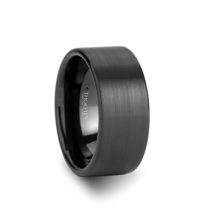 EL PASO Pipe Cut Black Tungsten Carbide Ring with Brushed Finish - 10 mm ~  (G65-873)