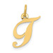 14K Yellow Gold Small Fancy Script Initial Letter T Charm - (B13-526)