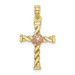 10K Two-tone Gold Twisted Cross With Flower Charm Pendant - (A88-936) 10K Two-tone Gold Twisted Cross With Flower Charm Pendant - (A88-936)