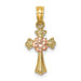 14K Two-Tone Gold Cross With Small Flower Charm Pendant - (A93-550) 14K Two-Tone Gold Cross With Small Flower Charm Pendant - (A93-550)