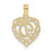 14K Yellow Gold D Script Initial In Heart Charm Pendant - (A90-499)