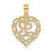 14K Yellow Gold L Script Initial In Heart Charm Pendant - (A90-925)
