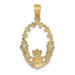 14K Yellow Gold Engraved Claddagh In Oval With Lace Trim Charm Pendant - (A92-187) 14K Yellow Gold Engraved Claddagh In Oval With Lace Trim Charm Pendant - (A92-187)