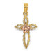 14K Two-tone Gold Cutout Cross With Flower Charm Pendant - (A93-789) 14K Two-tone Gold Cutout Cross With Flower Charm Pendant - (A93-789)