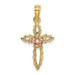 14K Two-tone Gold Cutout Cross With Flower Charm Pendant - (A93-789) 14K Two-tone Gold Cutout Cross With Flower Charm Pendant - (A93-789)