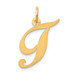 14K Yellow Gold Medium Fancy Script Initial Letter T Charm Pendant - (B13-278)