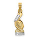 14K Yellow Gold with White Rhodium Pelican Standing Charm Pendant - (A90-408)
