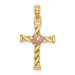 14K Two-Tone Gold Twisted Cross With Flower Charm Pendant - (A93-692) 14K Two-Tone Gold Twisted Cross With Flower Charm Pendant - (A93-692)