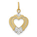 14K Yellow Gold with White Rhodium Diamond-cut with Textured Heart Charm Pendant - (A93-975)