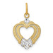 14K Yellow Gold with White Rhodium Diamond-cut with Textured Heart Charm Pendant - (A93-975)