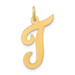 14K Yellow Gold Large Script Initial Letter T Charm Pendant - (B13-190)