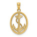 14K Yellow Gold Polished Anchor with Rope Oval Pendant - (A84-990)