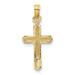 14K Yellow Gold Polished Cross With Stripped Border Pendant - (A85-508)