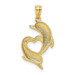 14K Yellow Gold Diamond-cut Satin & Polished Dolphins Heart Pendant - (A87-218)