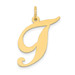 14K Yellow Gold Large Fancy Script Initial Letter T Charm Pendant - (B13-505)