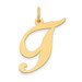 14K Yellow Gold Large Fancy Script Initial Letter T Charm Pendant - (B13-505)