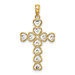 14K Yellow Gold with White Rhodium Diamond-cut Heart Cross Charm Pendant - (A93-955)